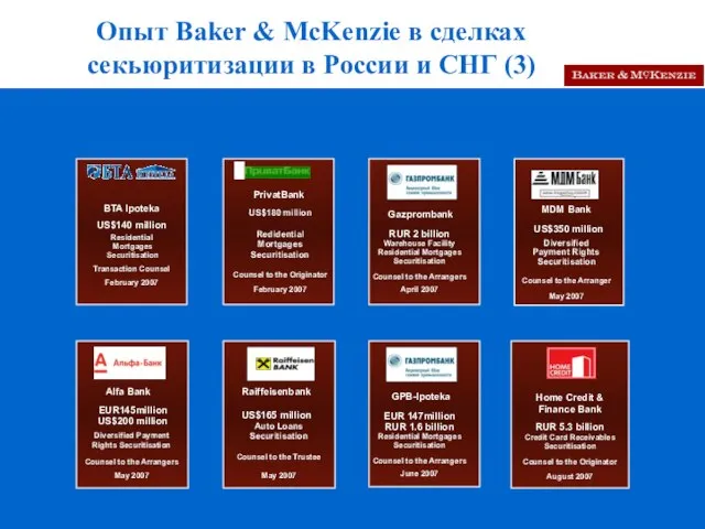 Опыт Baker & McKenzie в сделках секьюритизации в России и СНГ (3)