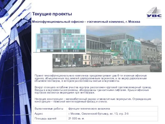 Текущие проекты Текущие проекты Многофункциональный офисно – гостиничный комплекс, г. Москва Проект