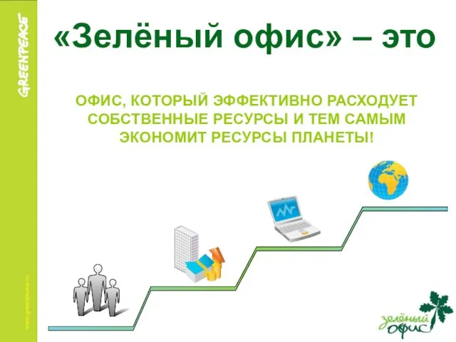 «Зелёный офис» – это ОФИС, КОТОРЫЙ ЭФФЕКТИВНО РАСХОДУЕТ СОБСТВЕННЫЕ РЕСУРСЫ И ТЕМ САМЫМ ЭКОНОМИТ РЕСУРСЫ ПЛАНЕТЫ!