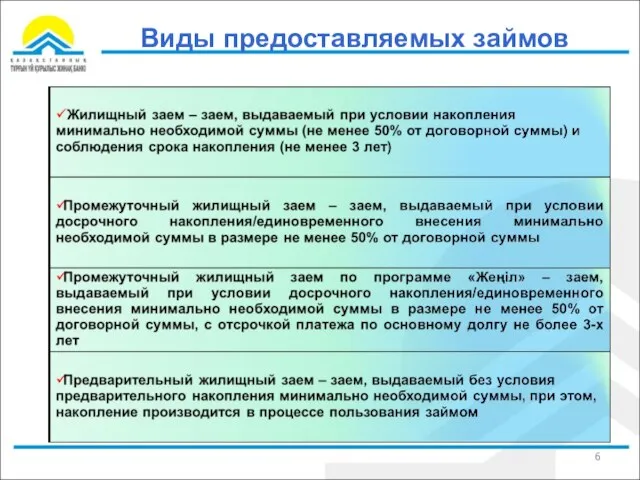 Виды предоставляемых займов