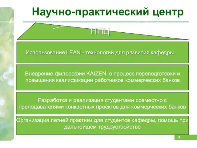 НПЦ Организация летней практики для студентов кафедры, помощь при дальнейшем трудоустройстве Научно-практический