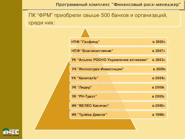 ПК “ФРМ” приобрели свыше 500 банков и организаций, среди них: