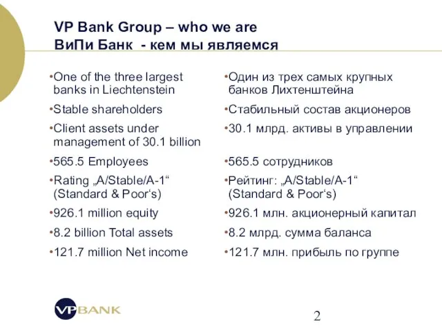 VP Bank Group – who we are ВиПи Банк - кем мы