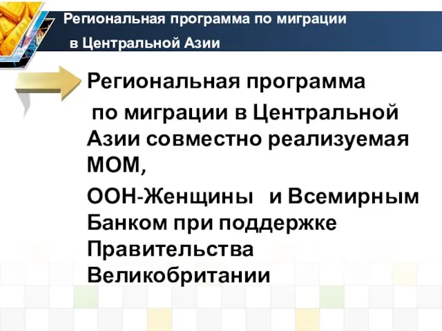 Региональная программа по миграции в Центральной Азии Региональная программа по миграции в