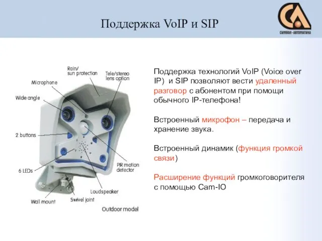 Поддержка VoIP и SIP Поддержка технологий VoIP (Voice over IP) и SIP