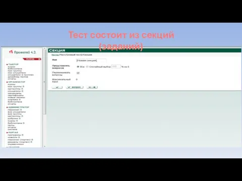 Тест состоит из секций (заданий)