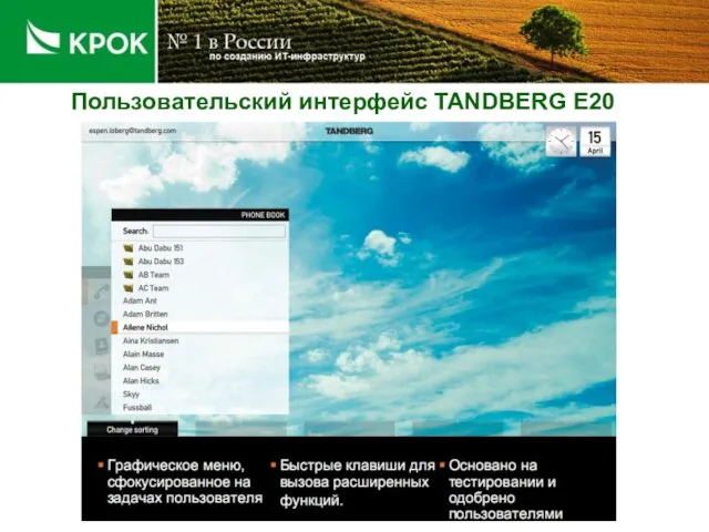 Пользовательский интерфейс TANDBERG E20