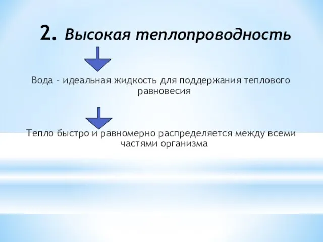 Вода – идеальная жидкость для поддержания теплового равновесия Тепло быстро и равномерно