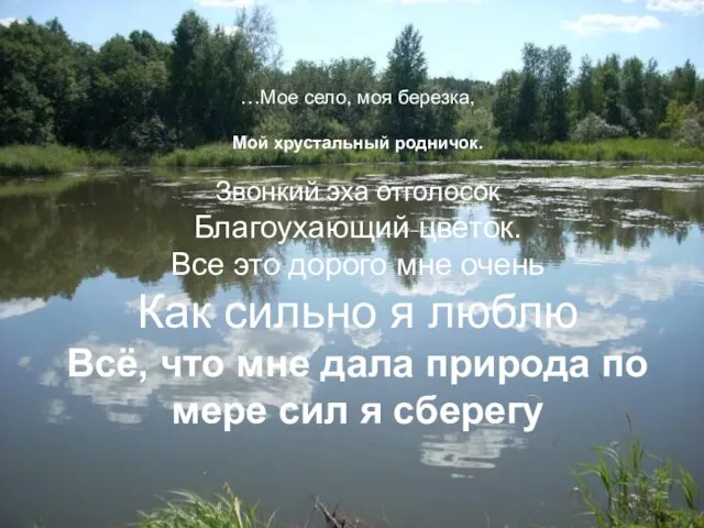 …Мое село, моя березка, Мой хрустальный родничок. Звонкий эха отголосок Благоухающий цветок.