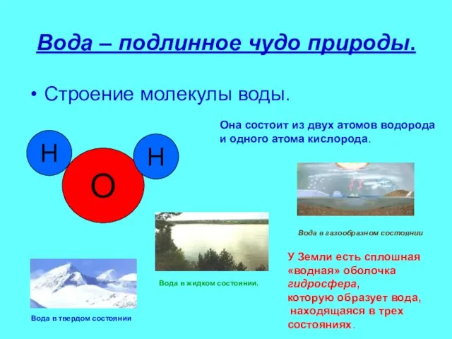 Вода – подлинное чудо природы. Строение молекулы воды. Она состоит из двух