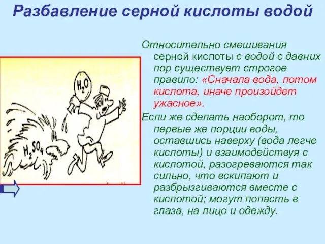 Разбавление серной кислоты водой Относительно смешивания серной кислоты с водой с давних