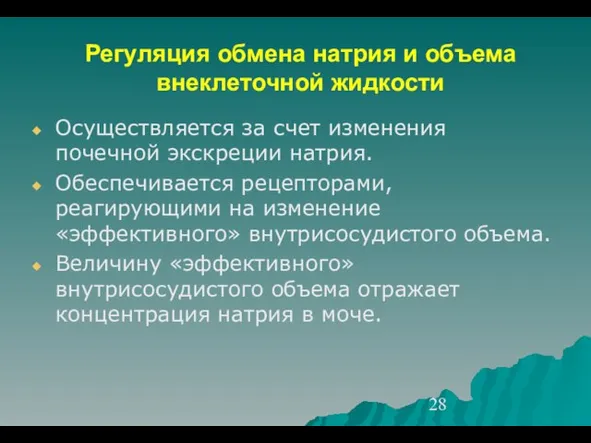 Регуляция обмена натрия и объема внеклеточной жидкости Осуществляется за счет изменения почечной