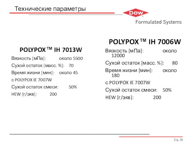 Технические параметры POLYPOX™ IH 7013W Вязкость [мПа]: около 5500 Сухой остаток [масс.