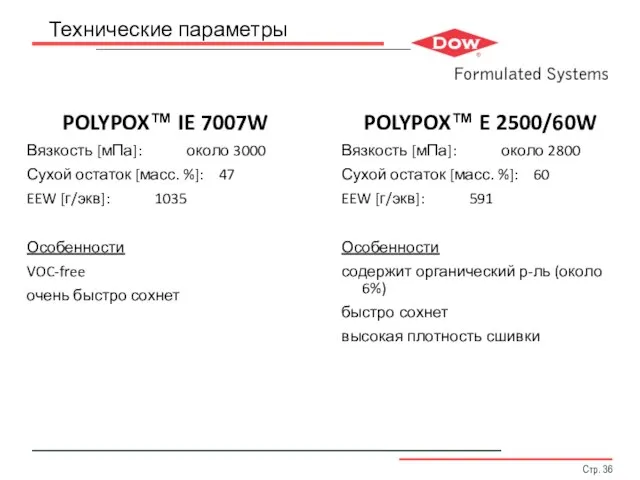 Технические параметры POLYPOX™ IE 7007W Вязкость [мПа]: около 3000 Сухой остаток [масс.