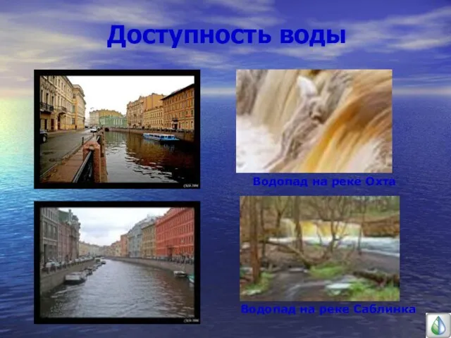 Доступность воды Водопад на реке Охта Водопад на реке Саблинка