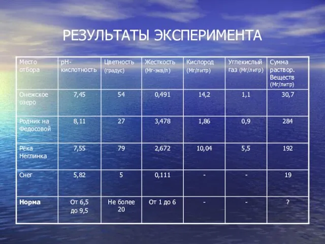 РЕЗУЛЬТАТЫ ЭКСПЕРИМЕНТА