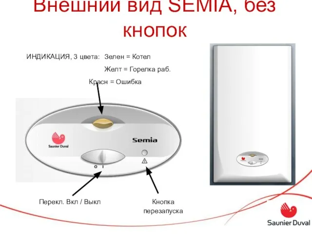 Внешний вид SEMIA, без кнопок Перекл. Вкл / Выкл ИНДИКАЦИЯ, 3 цвета: