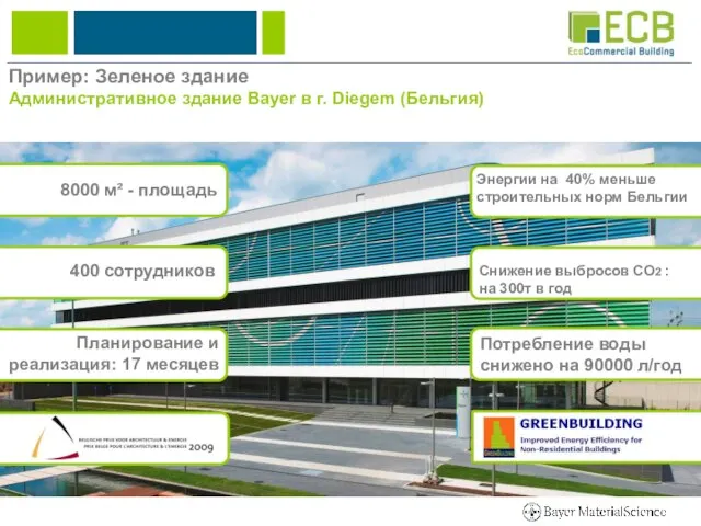 Пример: Зеленое здание Административное здание Bayer в г. Diegem (Бельгия)