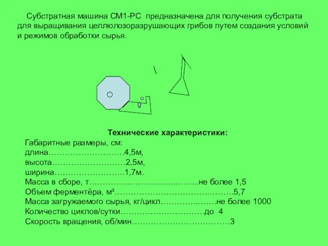 Субстратная машина СМ1-РС предназначена для получения субстрата для выращивания целлюлозоразрушающих грибов путем