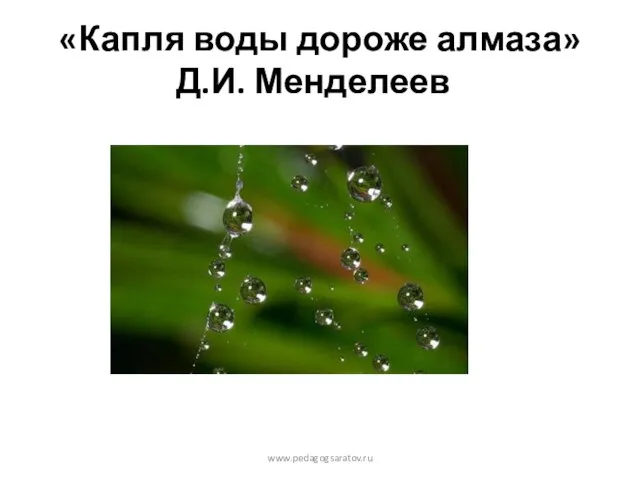 «Капля воды дороже алмаза» Д.И. Менделеев www.pedagogsaratov.ru