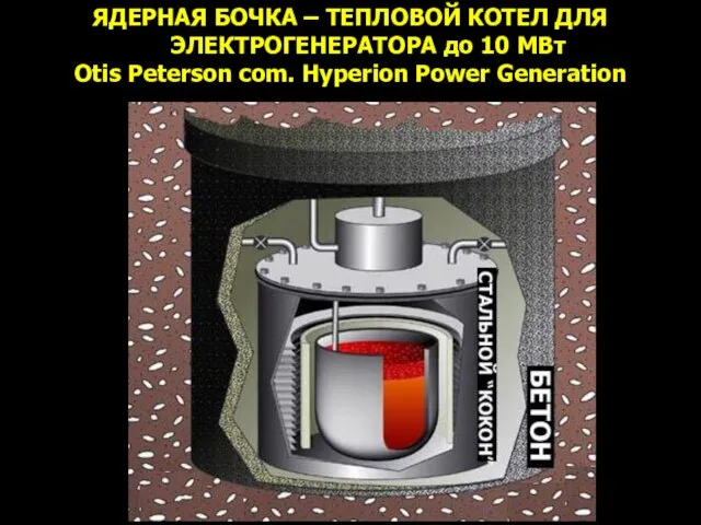 ЯДЕРНАЯ БОЧКА – ТЕПЛОВОЙ КОТЕЛ ДЛЯ ЭЛЕКТРОГЕНЕРАТОРА до 10 МВт Otis Peterson com. Hyperion Power Generation