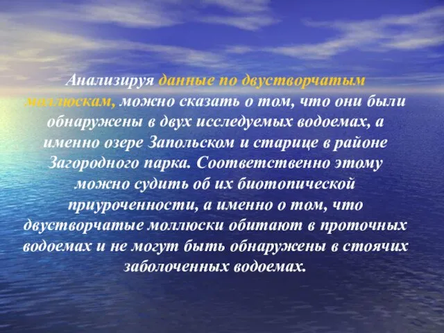 Анализируя данные по двустворчатым моллюскам, можно сказать о том, что они были