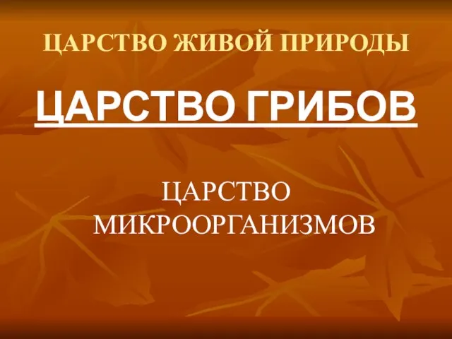 ЦАРСТВО ЖИВОЙ ПРИРОДЫ ЦАРСТВО ГРИБОВ ЦАРСТВО МИКРООРГАНИЗМОВ