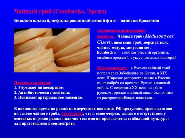 Безалкогольный, нефильтрованный живой фито - напиток брожения Чайный гриб (Combucha, Эргил) Справочная