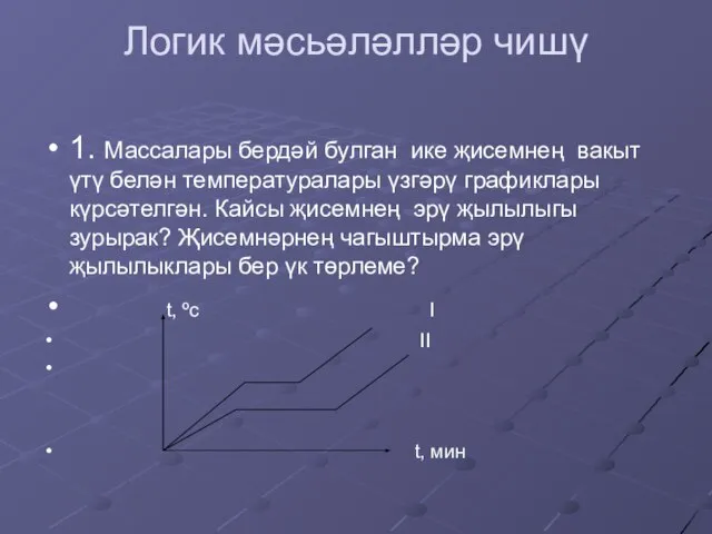 Логик мәсьәләлләр чишү 1. Массалары бердәй булган ике җисемнең вакыт үтү белән