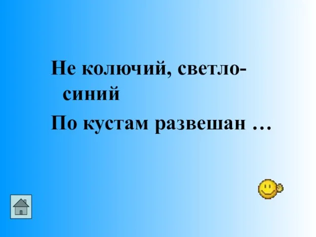 Не колючий, светло-синий По кустам развешан …