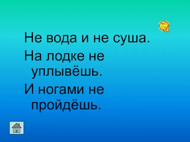 Не вода и не суша. На лодке не уплывёшь. И ногами не пройдёшь.