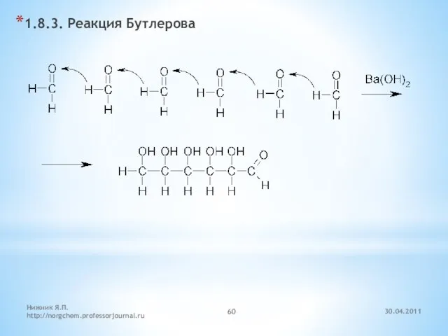 30.04.2011 Нижник Я.П. http://norgchem.professorjournal.ru 1.8.3. Реакция Бутлерова