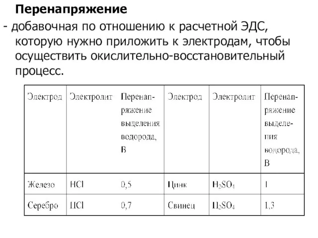 Перенапряжение - добавочная по отношению к расчетной ЭДС, которую нужно приложить к