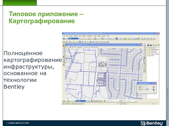 Типовое приложение – Картографирование Полноценное картографирование инфраструктуры, основанное на технологии Bentley