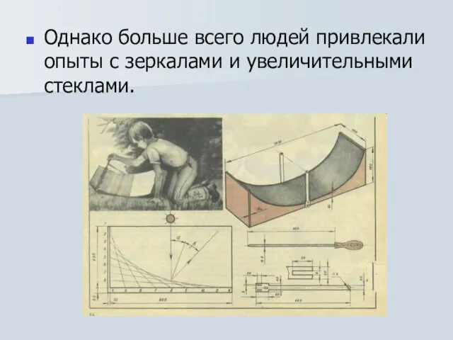 Однако больше всего людей привлекали опыты с зеркалами и увеличительными стеклами.