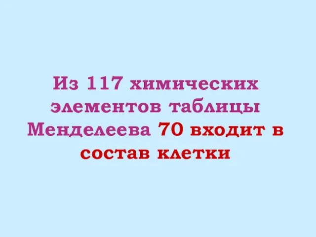 Из 117 химических элементов таблицы Менделеева 70 входит в состав клетки