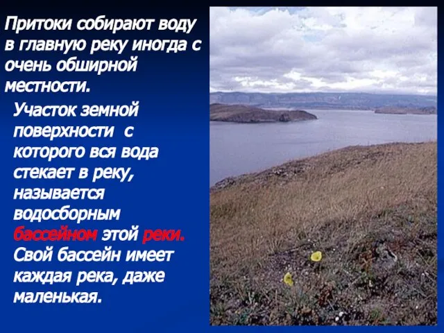 Притоки собирают воду в главную реку иногда с очень обширной местности. Участок