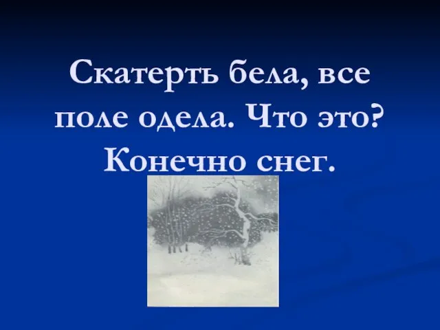 Скатерть бела, все поле одела. Что это? Конечно снег.