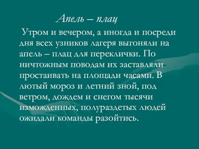 Апель – плац Утром и вечером, а иногда и посреди дня всех