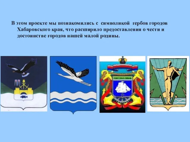 В этом проекте мы познакомились с символикой гербов городов Хабаровского края, что