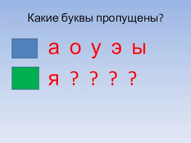 Какие буквы пропущены? а о у э ы я ? ? ? ?