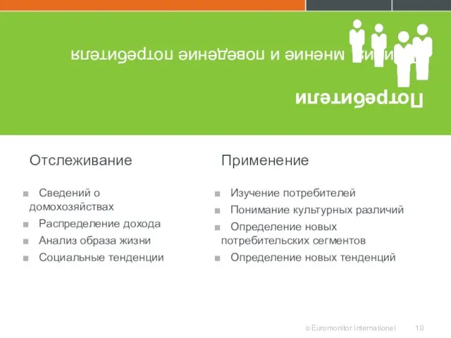 Потребители Позиция, мнение и поведение потребителя Отслеживание Сведений о домохозяйствах Распределение дохода