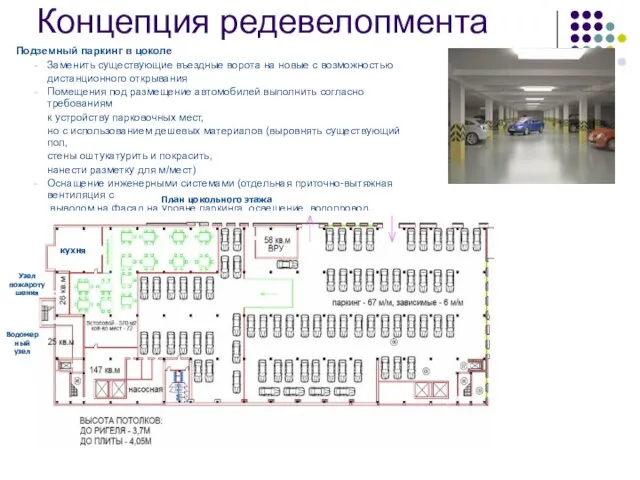 Концепция редевелопмента Подземный паркинг в цоколе Заменить существующие въездные ворота на новые