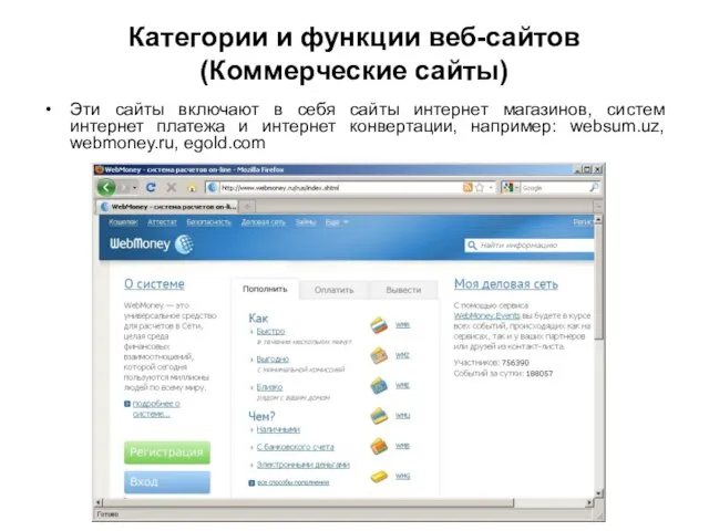 Категории и функции веб-сайтов (Коммерческие сайты) Эти сайты включают в себя сайты