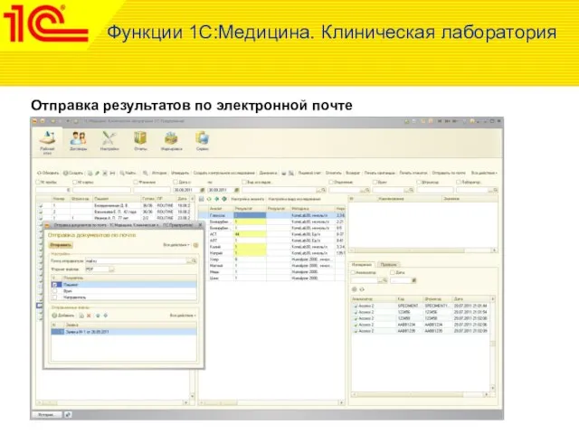Отправка результатов по электронной почте Функции 1С:Медицина. Клиническая лаборатория
