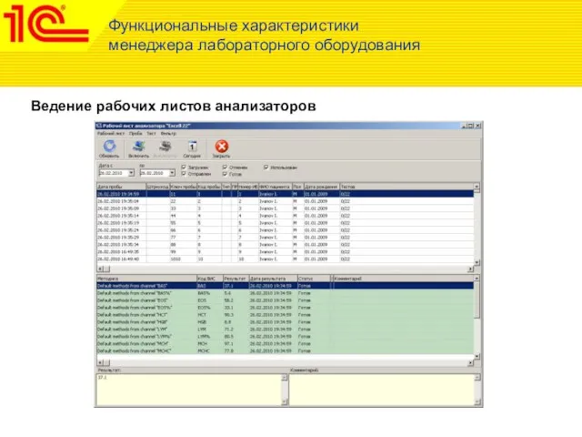 Функциональные характеристики менеджера лабораторного оборудования Ведение рабочих листов анализаторов