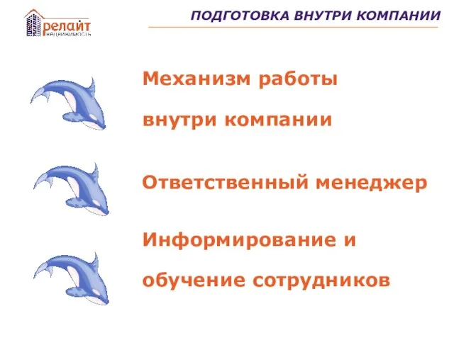 ПОДГОТОВКА ВНУТРИ КОМПАНИИ Механизм работы внутри компании Ответственный менеджер Информирование и обучение сотрудников