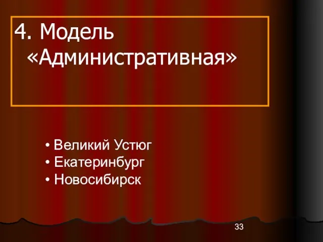 4. Модель «Административная» Великий Устюг Екатеринбург Новосибирск