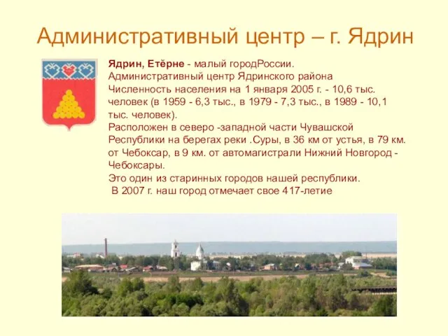 Административный центр – г. Ядрин Ядрин, Етĕрне - малый городРоссии. Административный центр