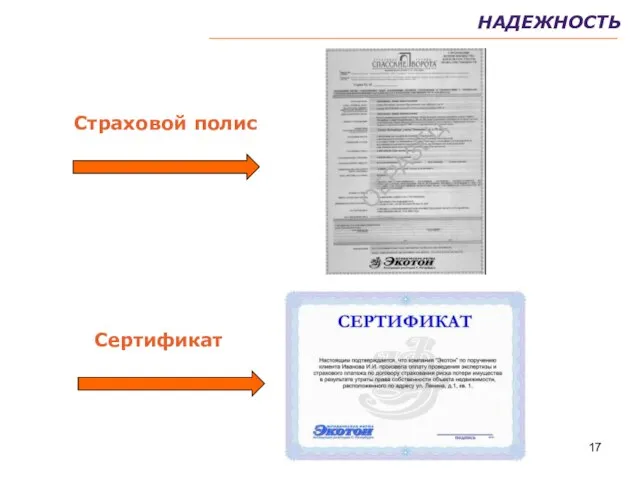 Страховой полис Сертификат НАДЕЖНОСТЬ